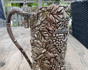 Soporte para botellas de vino vintage chapado en plata, organizador con diseño de vid y pinza, decoración de bar de los años 70