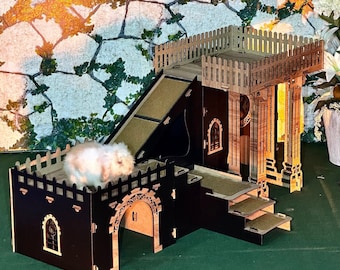 Black Oak Bunny Castle: Multifunctional Rabbit Villa with Two Rooms