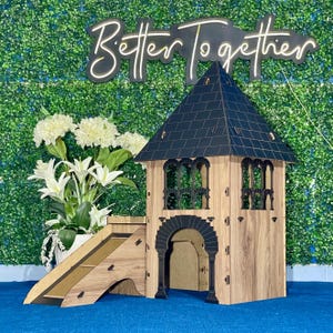 Spacious Cat Castle with a Tower,Perfect Home for Your Cats, Oak Black Stylish Kitten House