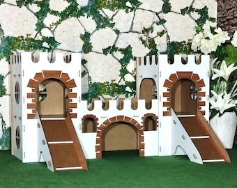 Guinea Pig Castle Hideout: Two-Story Wooden Small Pet House