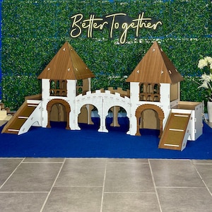 Kingsize Rabbit Castle with Bridge: White & Walnut Bunny Villa