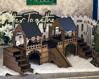 Bunny Castle, with a Terrace and Two Towers, Oak Black a Featuring Design Rabbit Palace:A Luxury Residence with Three Stairs and Three Rooms