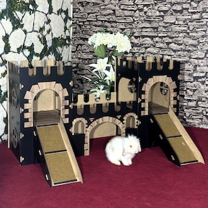 Black Oak Twin Tower Bunny Castle - 3 Room Luxury Rabbit House