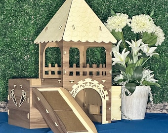 Kingsize Guinea Pig Castle – Maple Green Two Tower Wooden Mansion, Large Multi-Level Guinea Pig Habitat, Small Pet Palace System