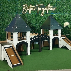 XXL Rabbit Castle: Plywood Bunny House with Bridge & Towers