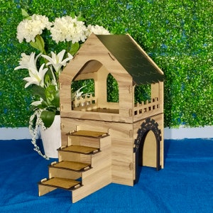 Imagination Chinchilla Castle with Tower | Stylish Oak-Black Guinea Pig House | Cozy Playground Bunny Home for Furry Friends