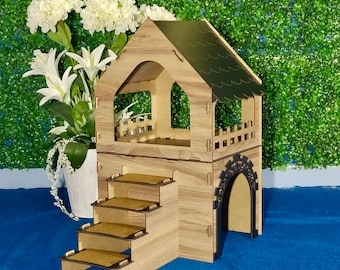 Imagination Rabbit Castle with a Tower, Perfect Home for Your Bunnies, Oak Black Stylish Rabbit House