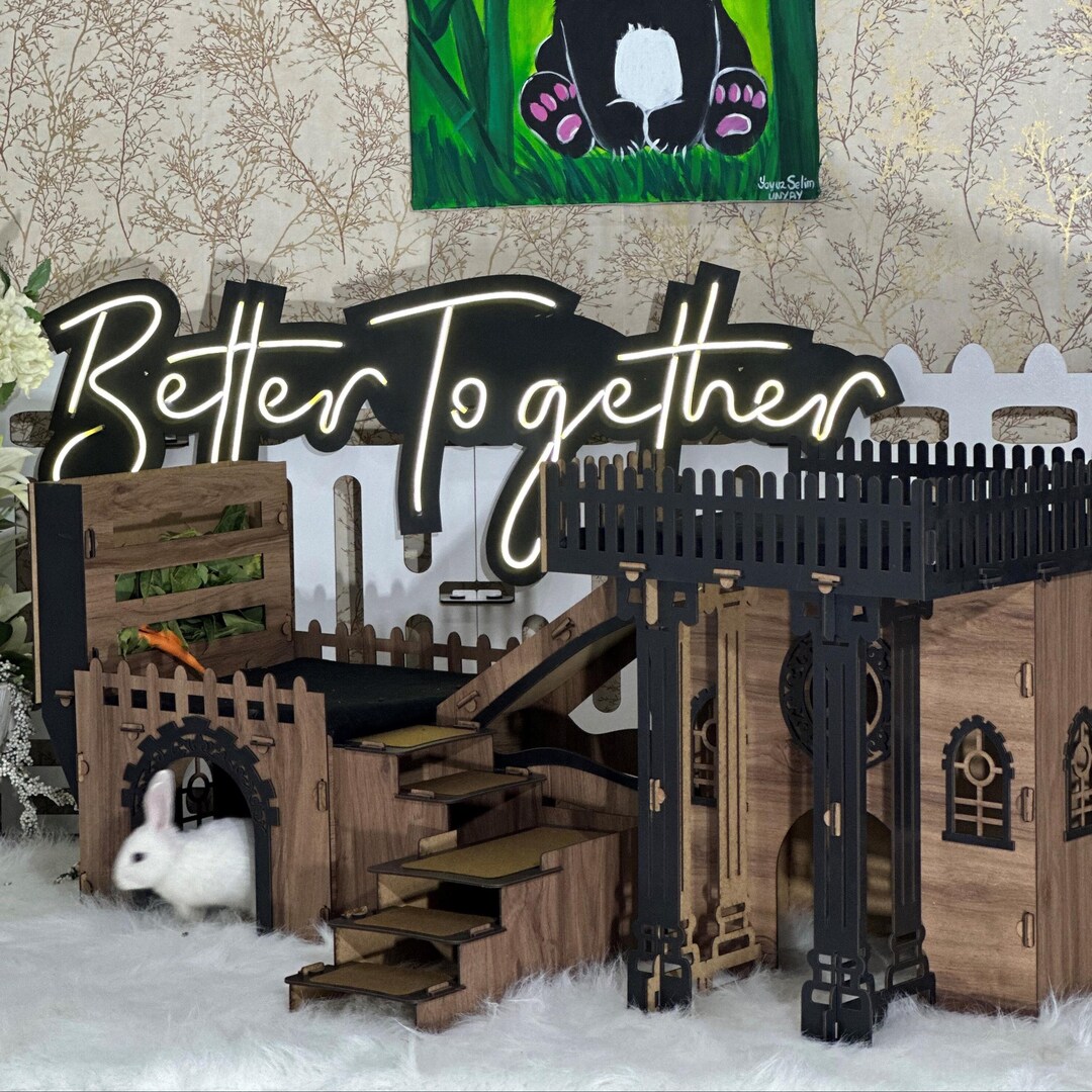 Terrace Rabbit Bunny Villa With a Feeder: Two-room and Two-terrace Rabbit House | Oak ...