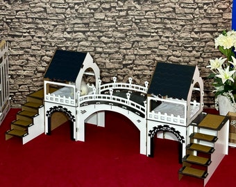 Guinea Pig Castle, with a Bridge and Twin WatchTowers |  White Black Furry Animals Palace.
