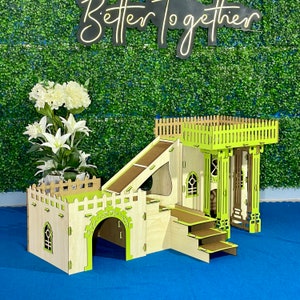 Cat Villa with Four Living Spaces Multifunctional Doublex Maple Green Kitten Castle Kitty House image 7