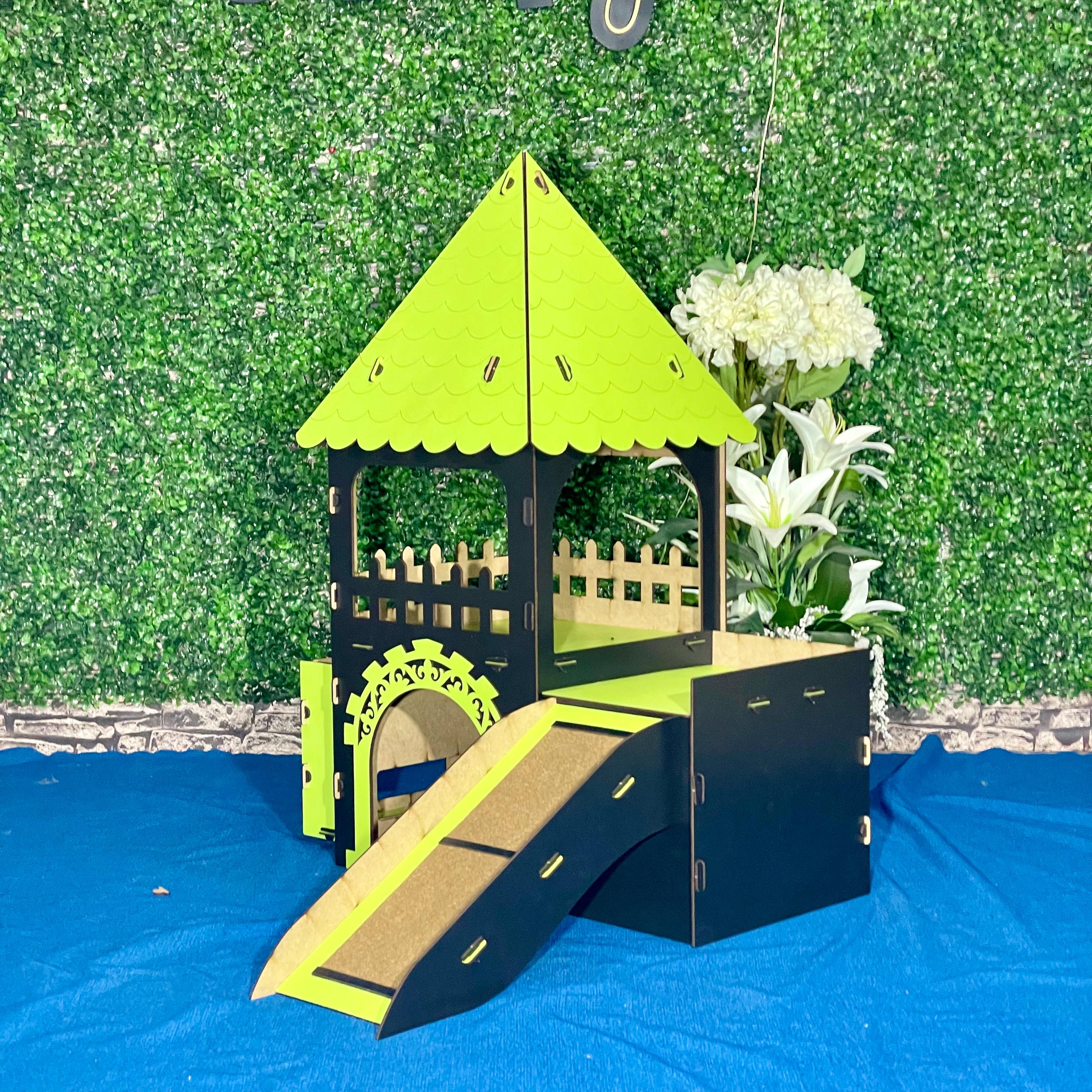 Stacked Rabbit Tower Elegant Bunny Castle With Feeder – Wooden Rabbit Tower House, Two-story ...