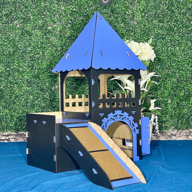 Stacked Rabbit Tower Elegant Bunny Castle With Feeder – Wooden Rabbit Tower House, Two-story ...