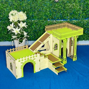 Cat Villa with Four Living Spaces Multifunctional Doublex Maple Green Kitten Castle Kitty House image 4