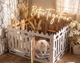 Modular Wooden Pet Fence Playpen with Door – Indoor Rabbit Enclosure for Small Pets