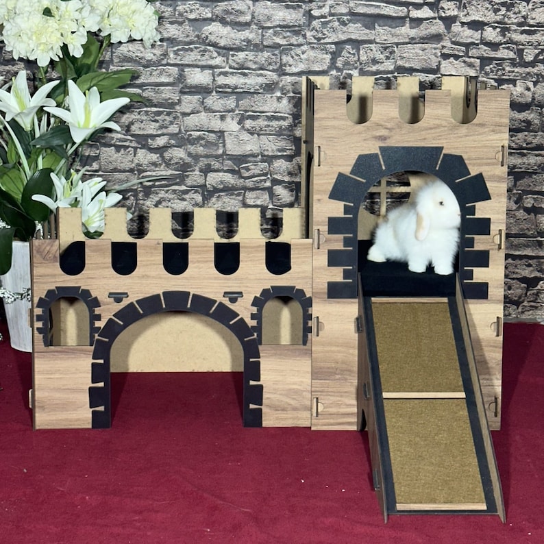 Stacked Rabbit Tower Two Story Bunny Castle – Rabbit House With Tower & Terrace, Wooden ...