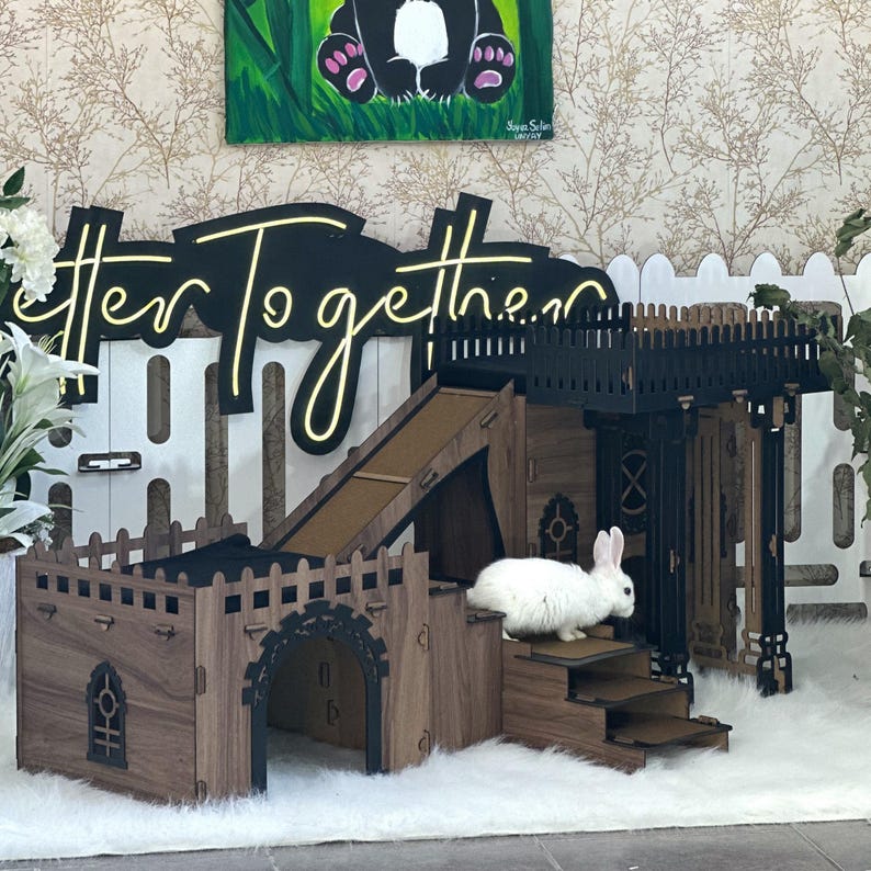 Terrace Rabbit Indoor Rabbit House With 2 Rooms – Multifunctional Bunny Villa With ...