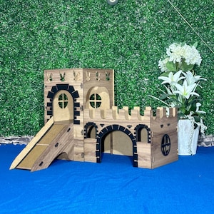 Two-Story Oak Rabbit Castle with Tower & Terrace