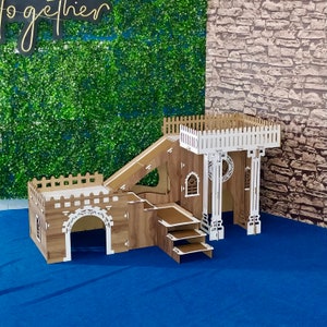 Two-Story Oak Cat Villa: Multifunctional Four-Room Wooden Cat House