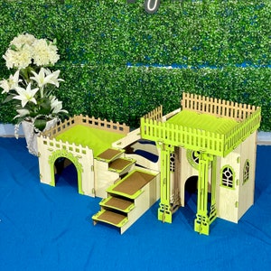 Cat Villa with Four Living Spaces Multifunctional Doublex Maple Green Kitten Castle Kitty House image 2
