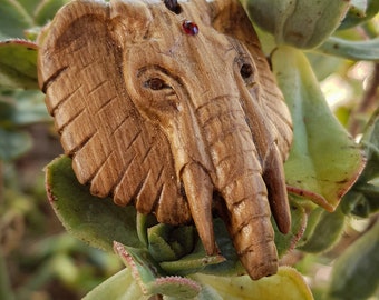 Wooden Elephant Amulet, necklace Elephant