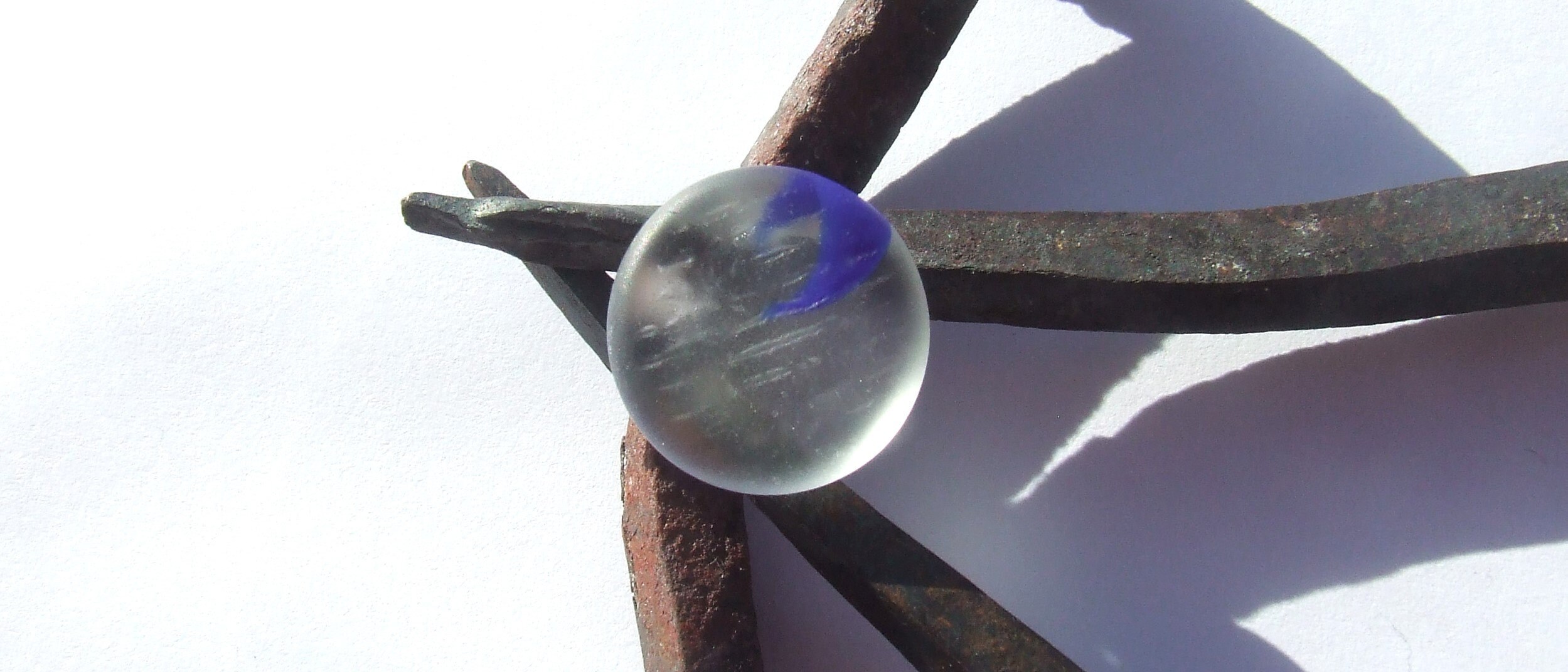 水滴型オブジェ 青・銀 Sea Japanese Ohajiki, With Blue Ribbon, for Collectors Ref