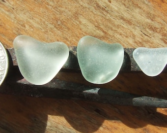 Group of three hearts, small, sea foam, genuine sea glass 257