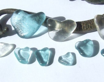 group of hearts, predominantly cacqua color, authentic sea glass 420