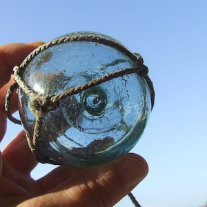 Vintage Glass Fishing Floats: Aqua Green Sea Globes with Original Netting (6-7 cm). Price for Single Piece