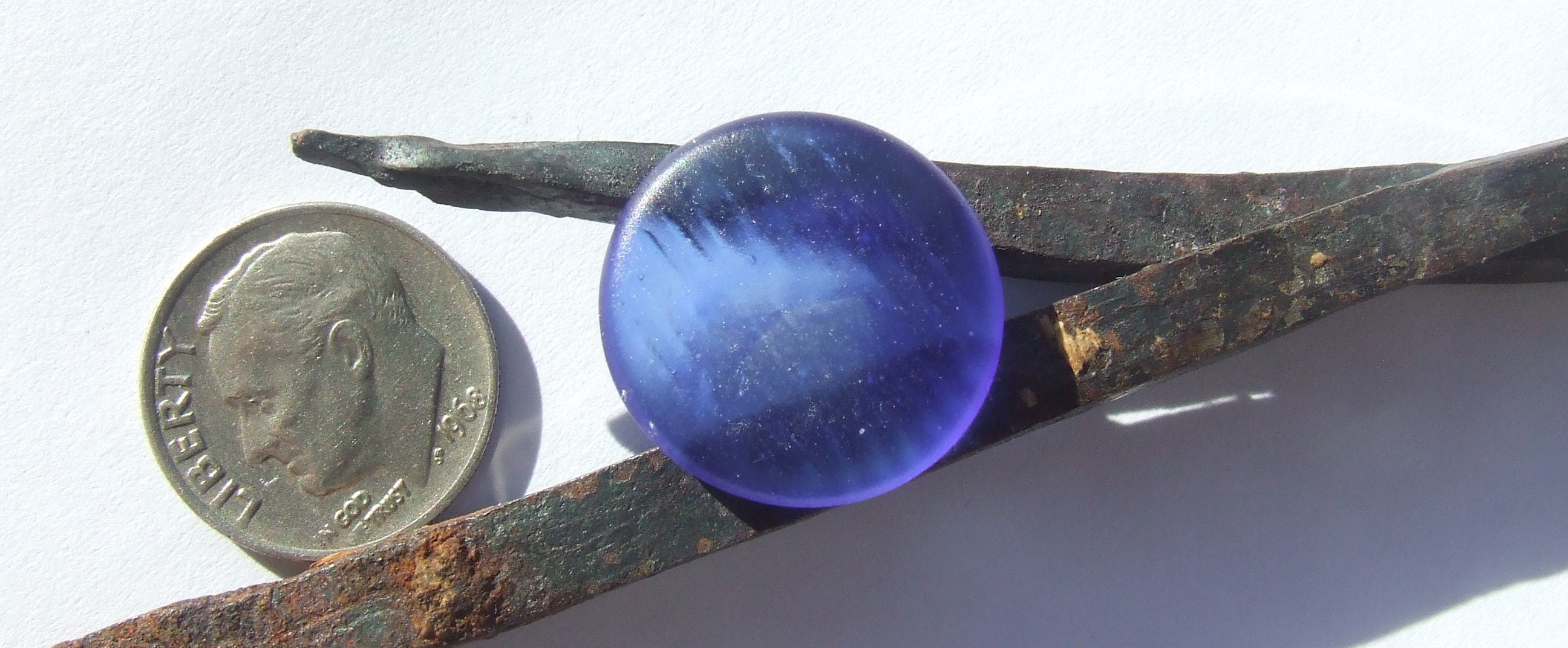 水滴型オブジェ 青・銀 Rare, Sea Japanese Ohajiki, Deep Blue Color, for Collectors