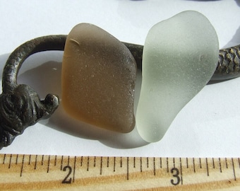 honeyed colors, pair of fragments of authentic sea glass, flawless, well frosted ref. 2067