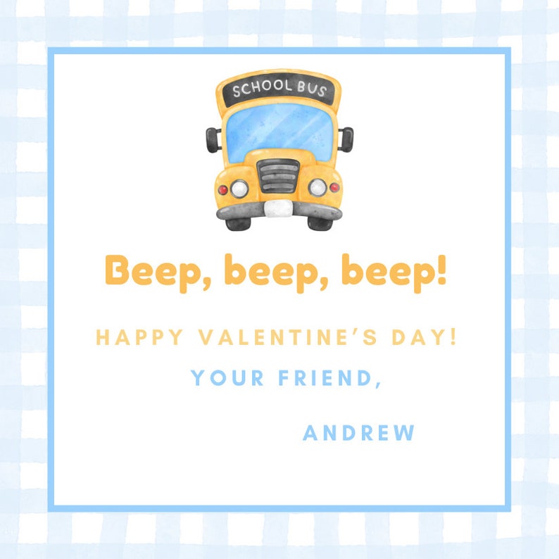 Printable School Bus Valentine Tag School Bus Valentine Card School Bus Valentine Template