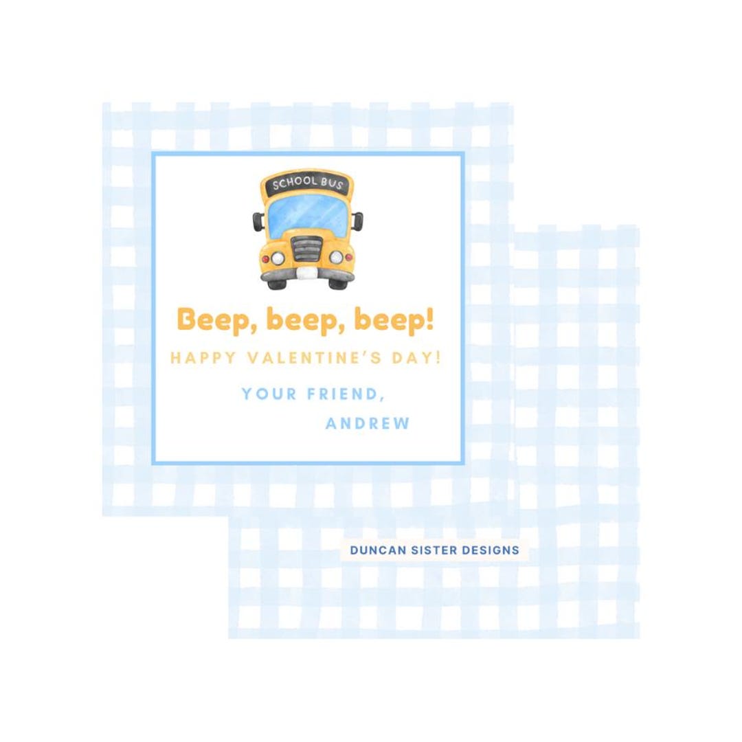 Printable School Bus Valentine Tag, School Bus Valentine Card, School ...