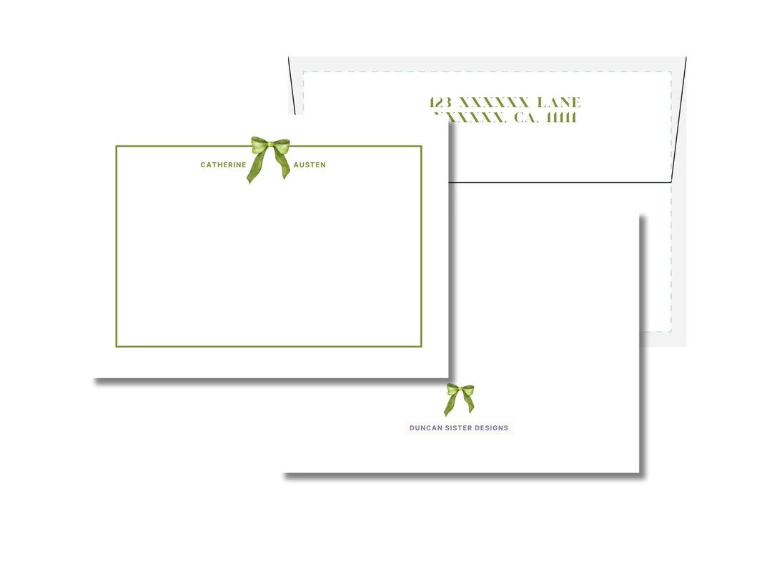 Personalized Stationery Note Card Set, Feminine Bow Design - Etsy