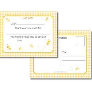 Personalisierte Bee-Day Geburtstag Danke Postkarte, Honig Biene Thema Postkarte, Benutzerdefinierte Kinder Dankeschön Hinweis