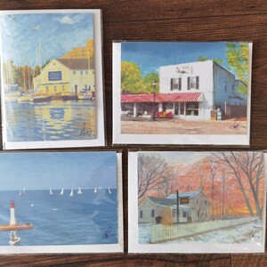 Jeu de quatre cartes d'art faites main - Scènes de Bronte, Canada vibrantes