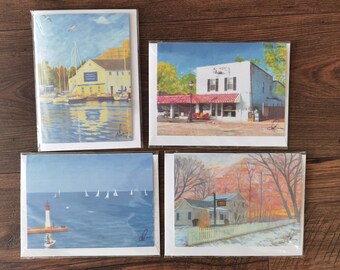 Set of Four Handmade Art Cards - Vibrant Bronte, Canada Scenes