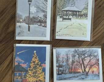Set of Four Handmade Art Cards - Vibrant Bronte, Canada Holiday set