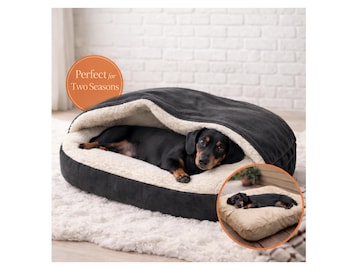 Cama tipo cueva para perros salchicha con manta – Cama acogedora y relajante para perros