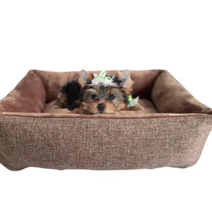 Medium dog bed – rectangular bolster pet bed luxury calming dog sofa faux fur puppy bed for medium breeds & cats gift for dog lover