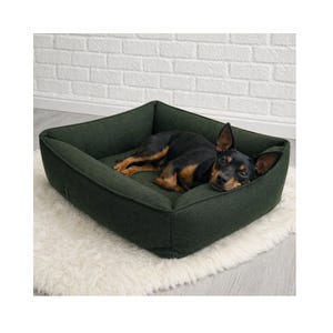 Easy Clean Bolster Dog Bed with Zippered Cover – Soft Sofa Bed