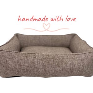Dog bed custom beige dog furniture luxury calming rectangle dog bed cozy dog bed medium extra large breeds gift for owner dog & dog lover