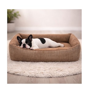 Cama rectangular para perros medianos con borde elevado
