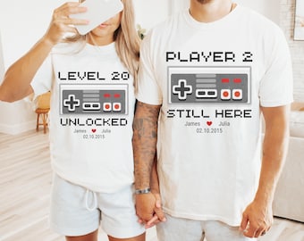 Couples 20th Anniversary Shirt, Custom Anniversary Gift, Level 20 Complete Anniversary Tee, Gamer Husband Anniversary Gift, Retro Gamer Tee