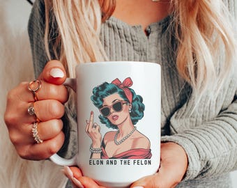 Mug anti Trump, Mug F 'Elon et le criminel, Mug FDT, Mug démocrate, Mug politique drôle, Mug Pas mon président, Cadeau féministe, Cadeau anti Trump