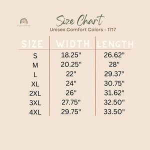 Peut inclure: Tableau des tailles pour v&ecirc;tements unisexes avec des mesures en pouces. Le tableau montre les tailles S &agrave; 4XL avec les mesures de largeur et de longueur correspondantes.
