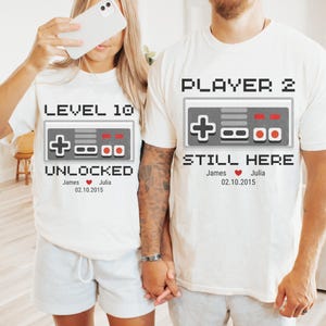 10th Wedding Anniversary Gift for Husband, Wife Personalization Level 10 Complete, Anniversary Gift, Gamer Husband Gift, Retro Gamer Shirt