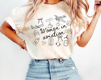 Camiseta de mujer en aviación, camiseta de aviación para mujer, camiseta de piloto femenina, regalos para piloto femenina, regalo para piloto femenina, regalos de aviación, regalo para piloto de avión