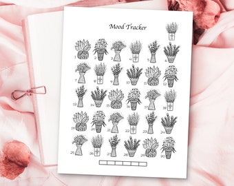 Blumen Stimmung Tracker Printable | Stimmungs Tracker | Mood Tracker Notizbuch | Tracker Vorlage | Stimmungsplaner| Strichzeichnungen | Bullet Journal