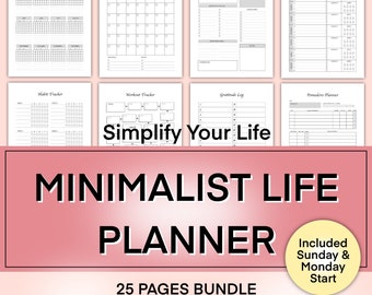minimalist life planner printable| simplify your life| simple life planner| daily weekly monthly yearly budget| personal planner bundle
