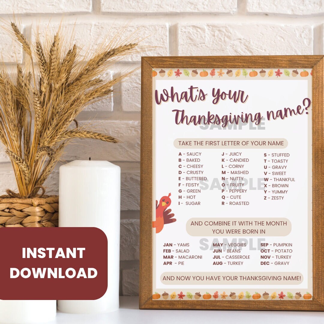 Thanksgiving Name Game Name Tag Game Digital (Download Now) Etsy